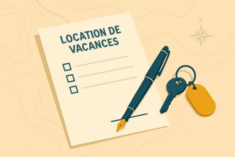 Illustration : contrat de location de vacances, stylo et cle